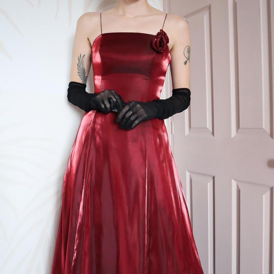 Shimmery red a-line evening dress UK 8 & UK 10
