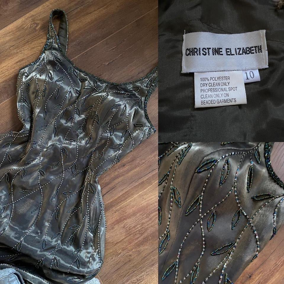 Christine Elizabeth iridescent green beaded gown UK 12