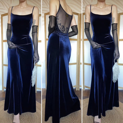 Gina Bacconi navy velvet stretch evening dress UK 12-14