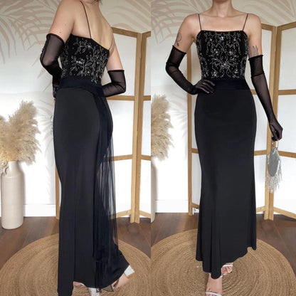 Flori 90s black stretch beaded evening dress uk 6