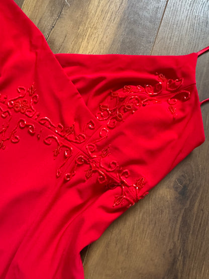 Flori red stretch beaded evening dress UK 14