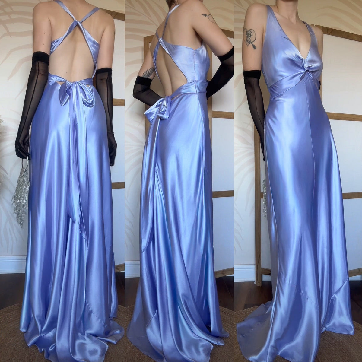 Lilac satin open back prom dress uk 12