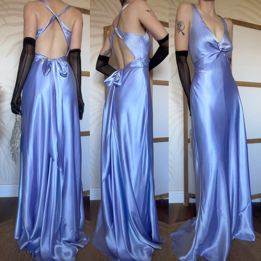 Lilac satin open back prom dress uk 12