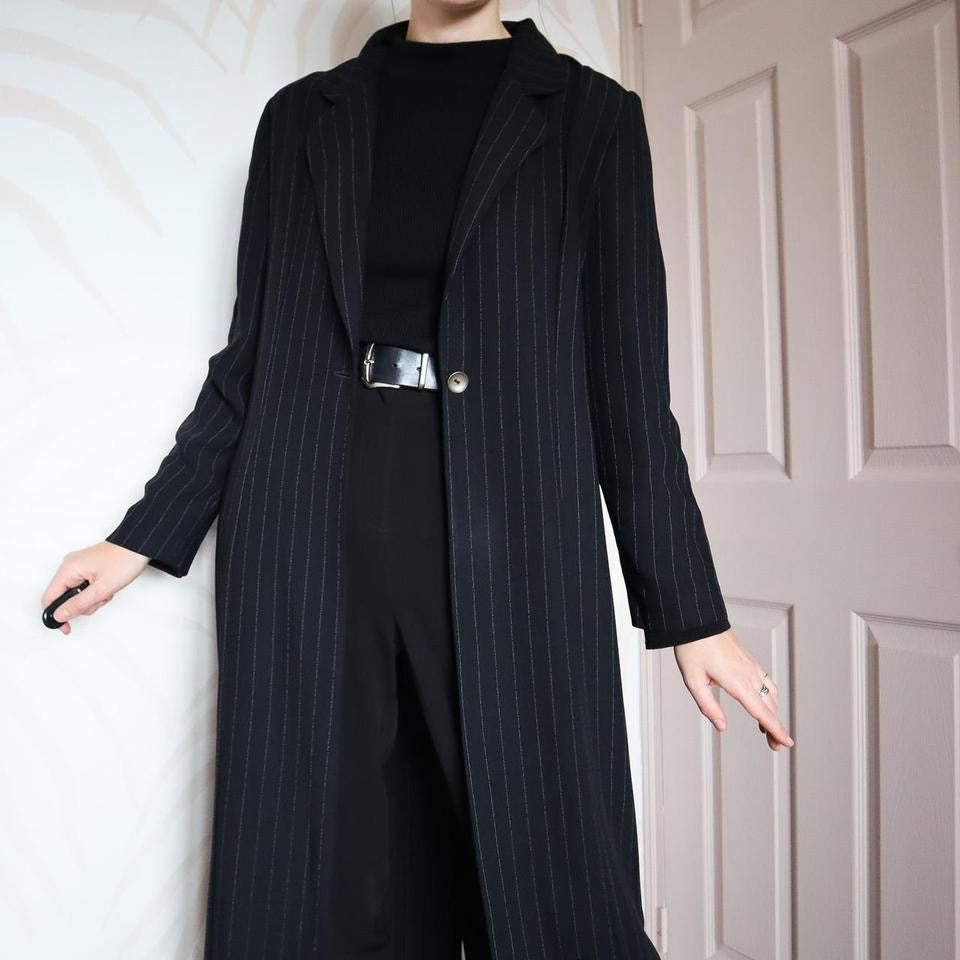 Black vintage Mark Angelo pinstripe long jacket UK 12