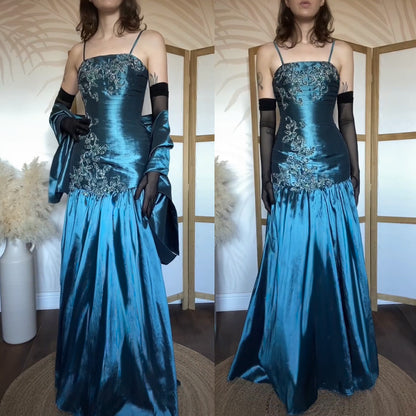 Shimmery blue fit & flare prom dress uk 8-10