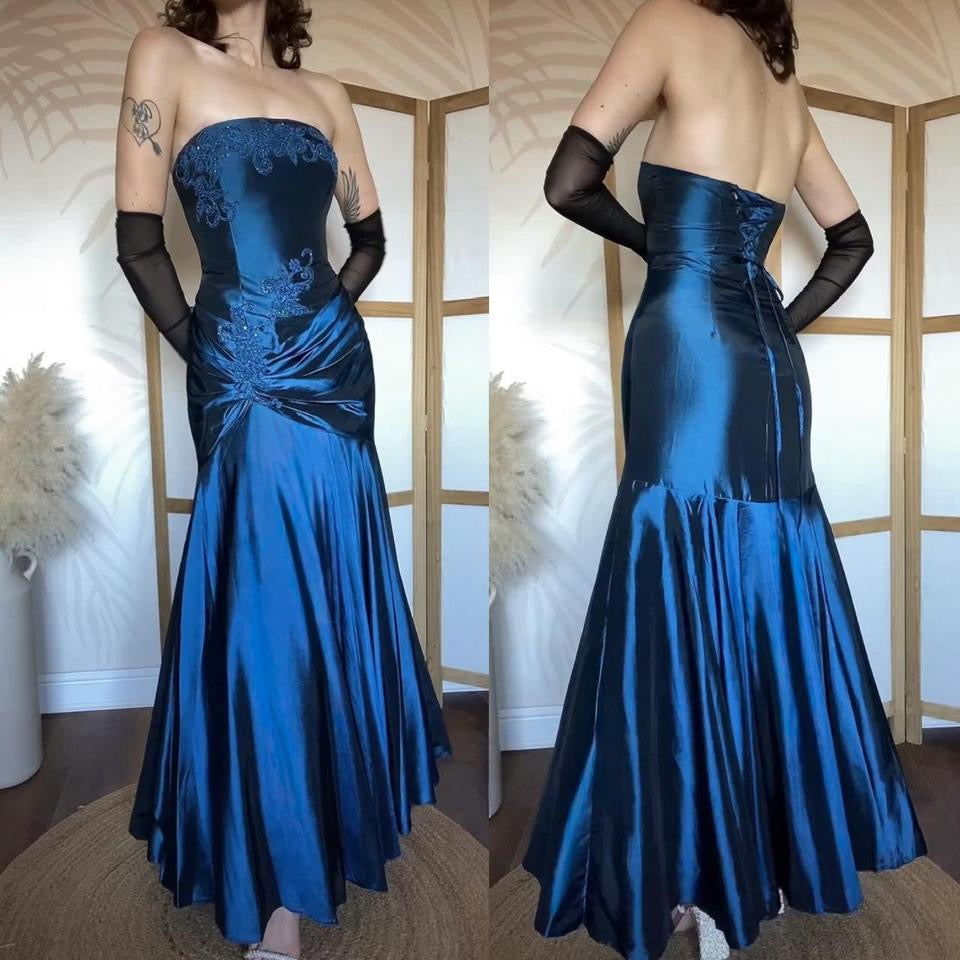 Jora navy strapless prom dress & shawl uk 12