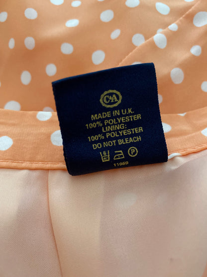 Peach polka dot 2 piece top & skirt suit UK 8