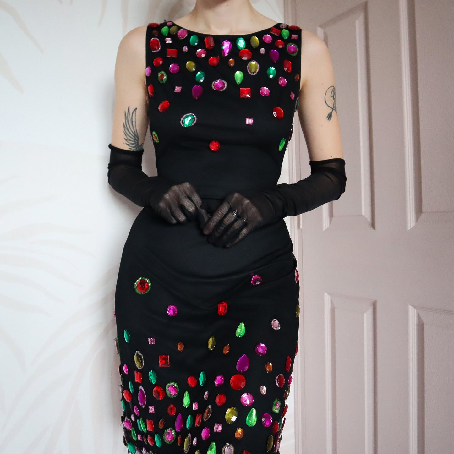 Black After Six stretch gem evening dress UK 14