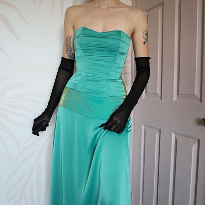 Teal strapless lace up evening gown UK 10