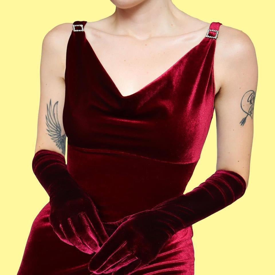 Debut Vintage Red Velvet Bodycon Dress UK 12