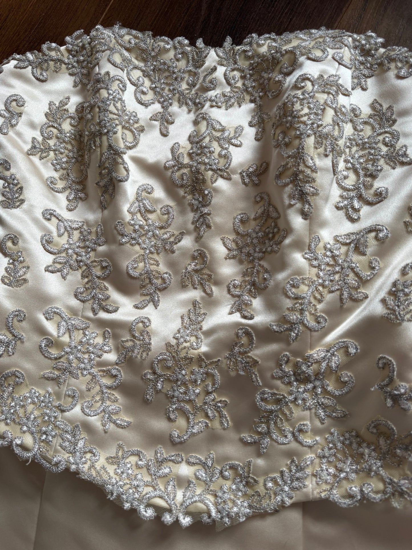 Champagne strapless lace wedding dress uk 12