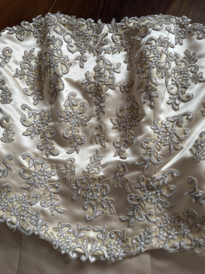 Champagne strapless lace wedding dress uk 12