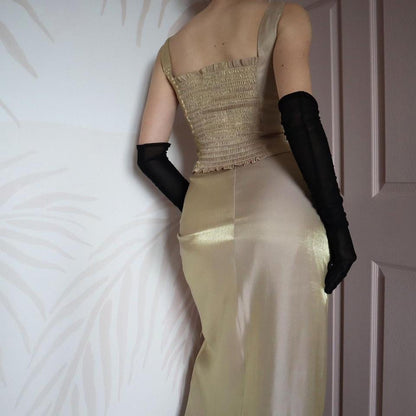 Shimmery gold 3-piece top, skirt & shawl set UK 8-10