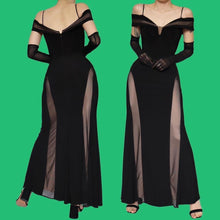 Load image into Gallery viewer, Black Morgan &amp; Co stretch cold shoulder evening dress UK 12
