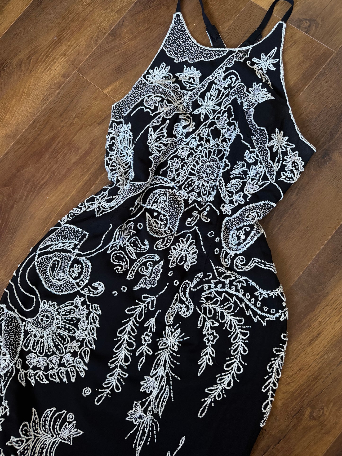 Black & white beaded evening dress uk 14