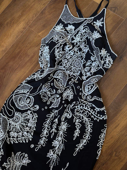 Black & white beaded evening dress uk 14
