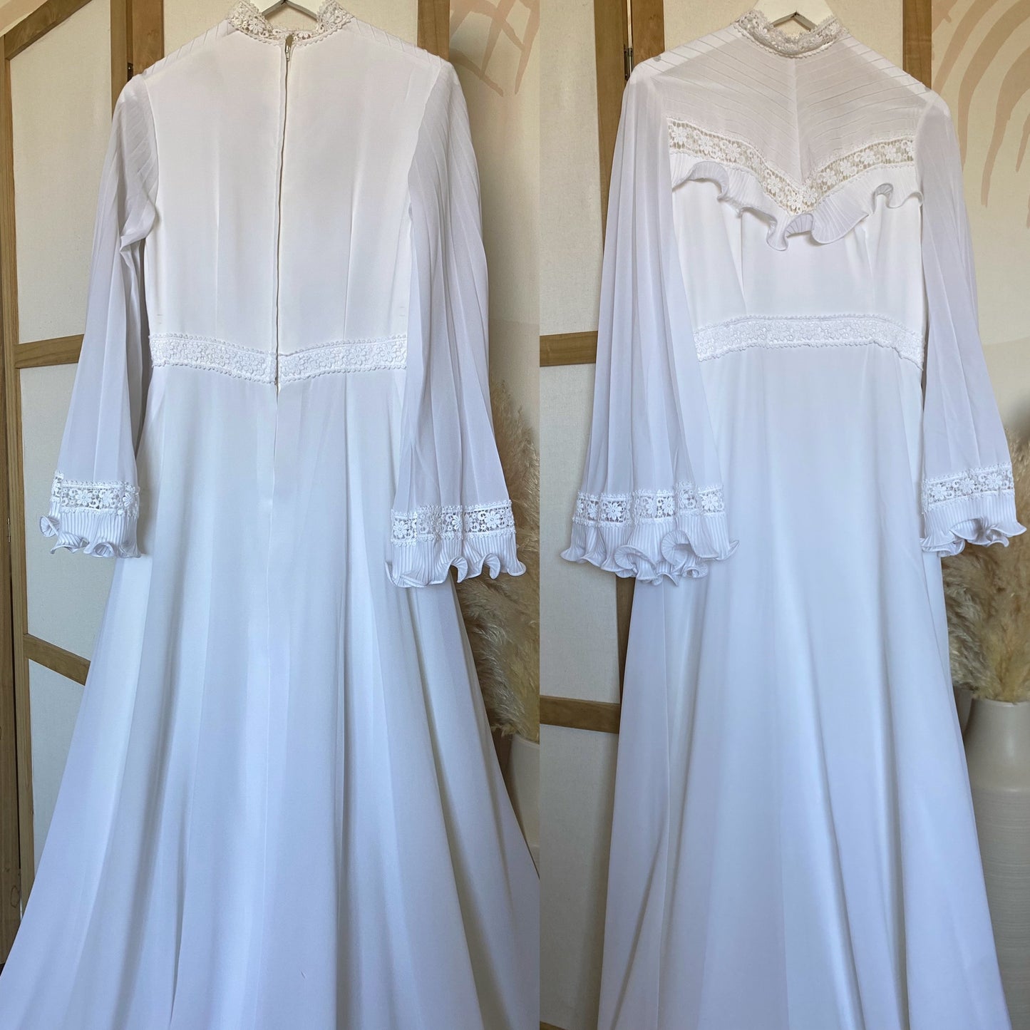 70s long flared sleeve wedding dress uk 12