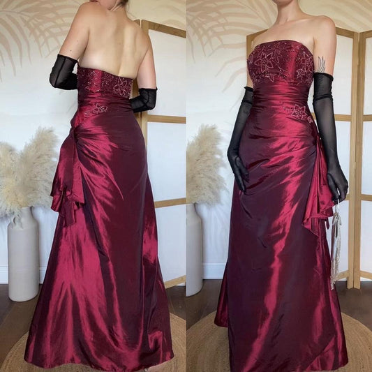 Red strapless beaded prom dress uk 14