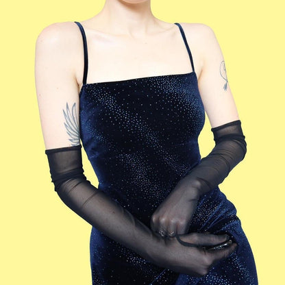 Navy velvet stretch glitter dress UK 12