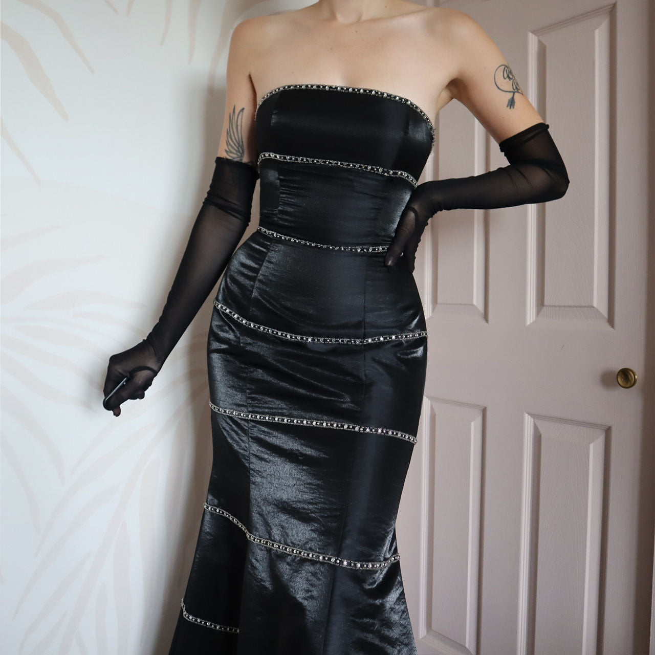 Yve London black strapless fishtail gown UK 10