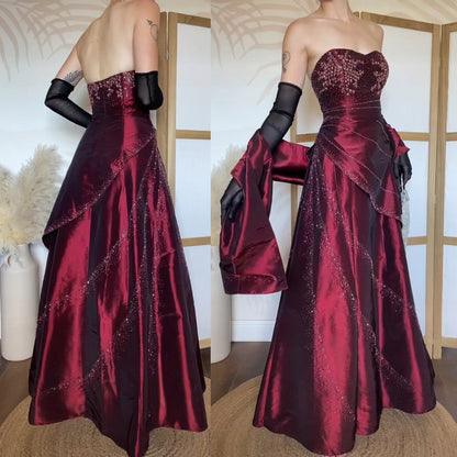 Carducci red taffeta strapless beaded prom dress & shawl uk 12