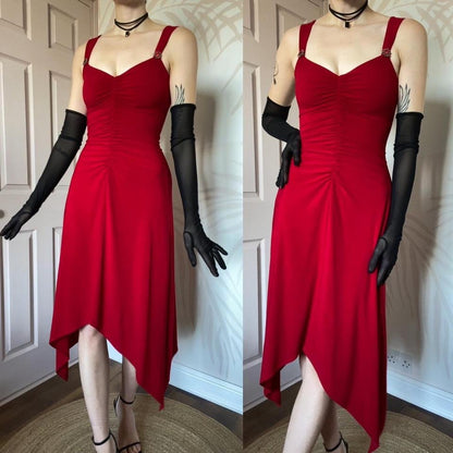 Red stretch midi evening dress UK 8-10