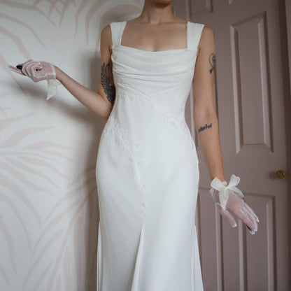 White Victoria Jane chiffon wedding dress UK 12