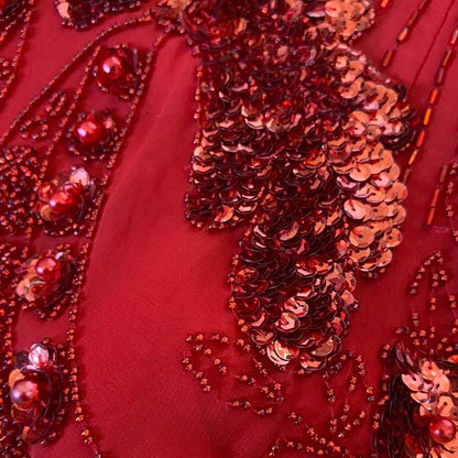 Frank Usher red beaded/sequin evening dress UK 10