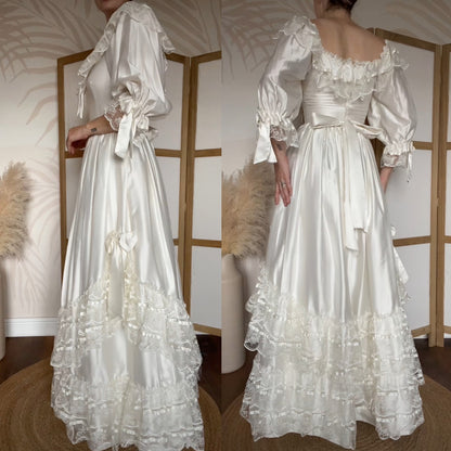 Ivory 80s vintage lace wedding dress uk 8