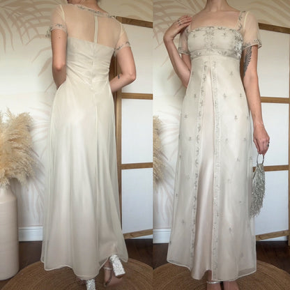 Champagne short sleeve evening dress uk 8-10