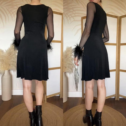 Black Bernshaw feather mini dress uk 8-10