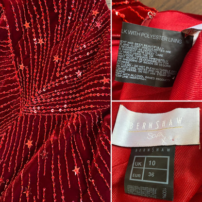 Red velvet stretch beaded party dress uk 10