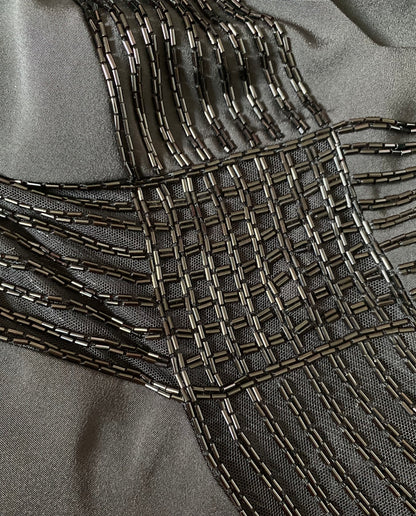 Frank Usher black beaded evening dress UK 12