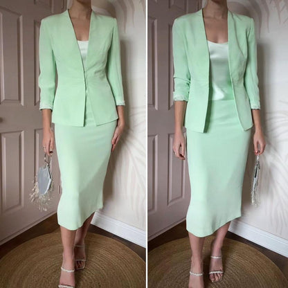 Pale green Dusk 3-piece skirt suit UK 8