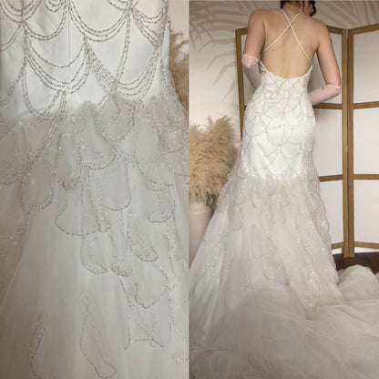 Veromia Couture ivory fishtail beaded wedding dress uk 12