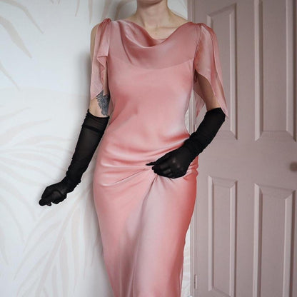 Dusky pink chiffon evening gown UK 10