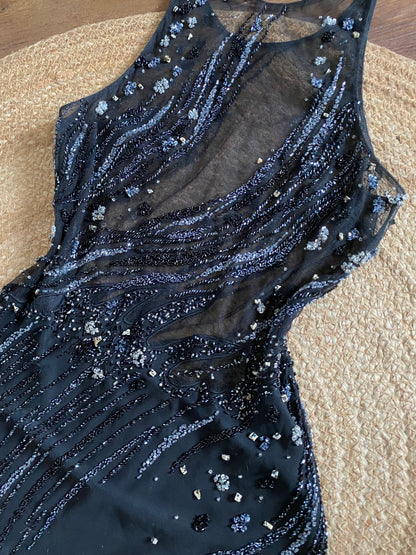 Yve London 100% silk beaded evening dress uk 14