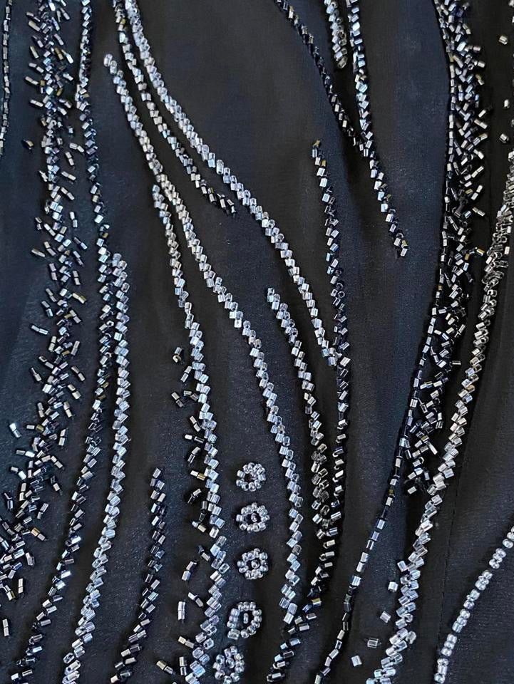 Black beaded 100% silk evening dress UK 16 & UK 8