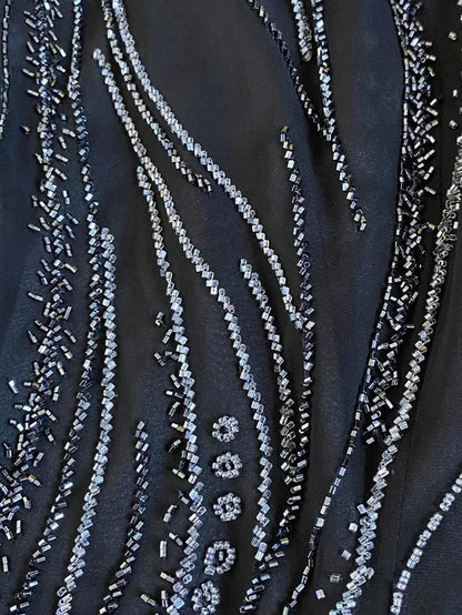 Black beaded 100% silk evening dress UK 16 & UK 8