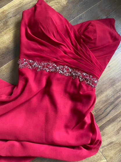Red Veromia chiffon evening dress UK 8