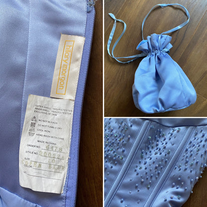 Hilary Morgan dusky blue evening dress & bag UK 10