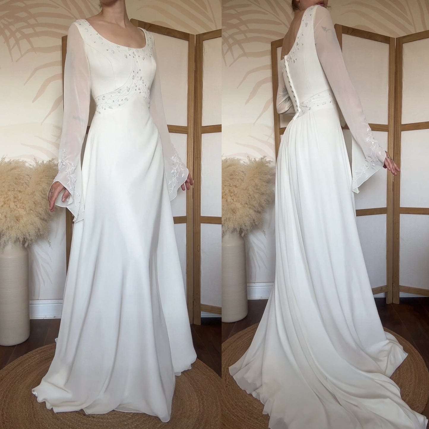 Ivory long sleeve ethereal wedding dress uk 16
