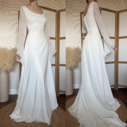 Ivory long sleeve ethereal wedding dress uk 16