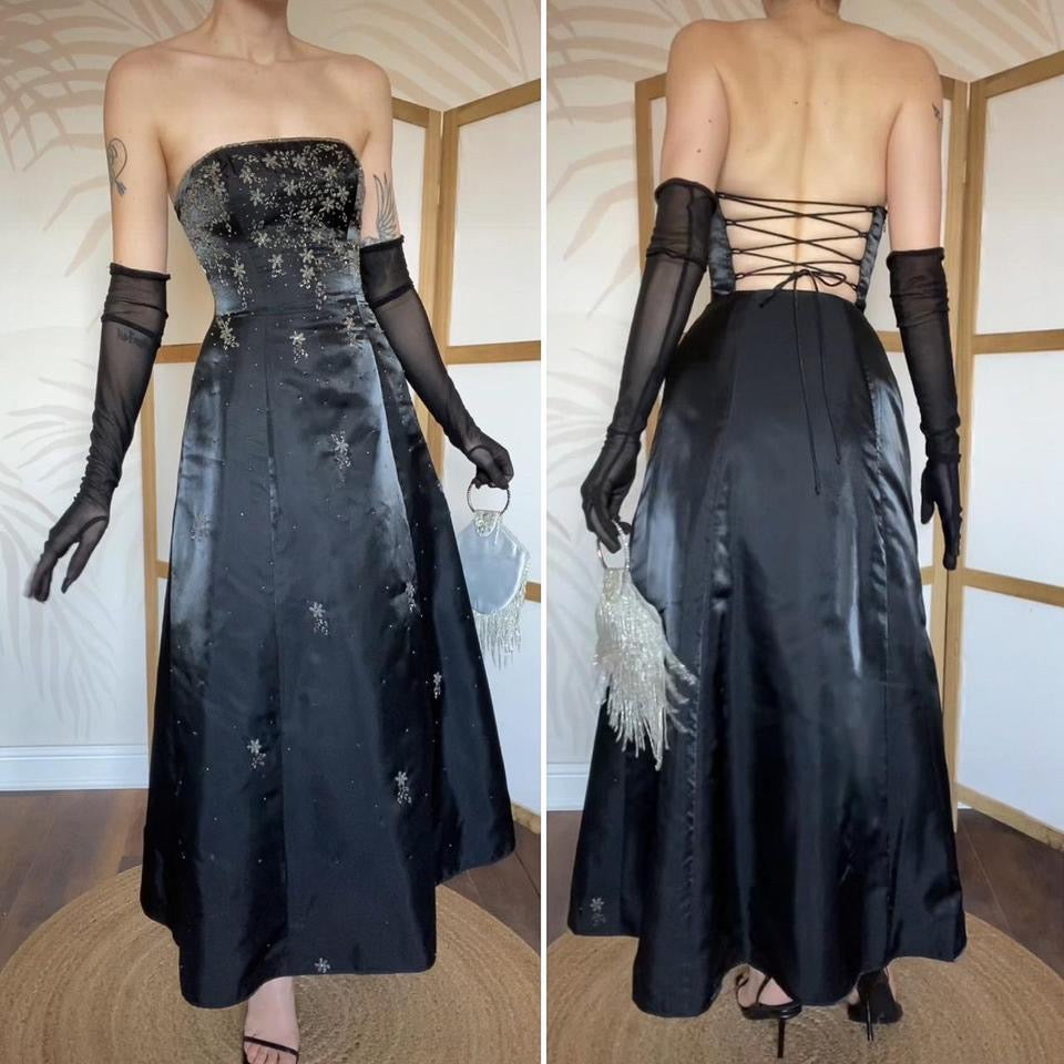 Morgan & Co petite black strapless prom dress UK 8