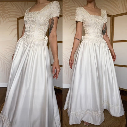 Vintage ivory wedding dress with detachable train uk 8-10
