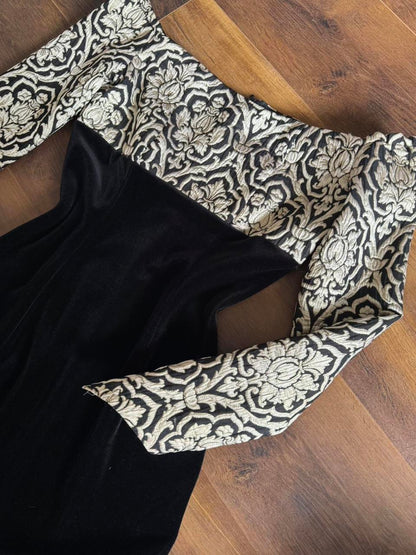 Black & gold Consortium off shoulder evening dress uk 10