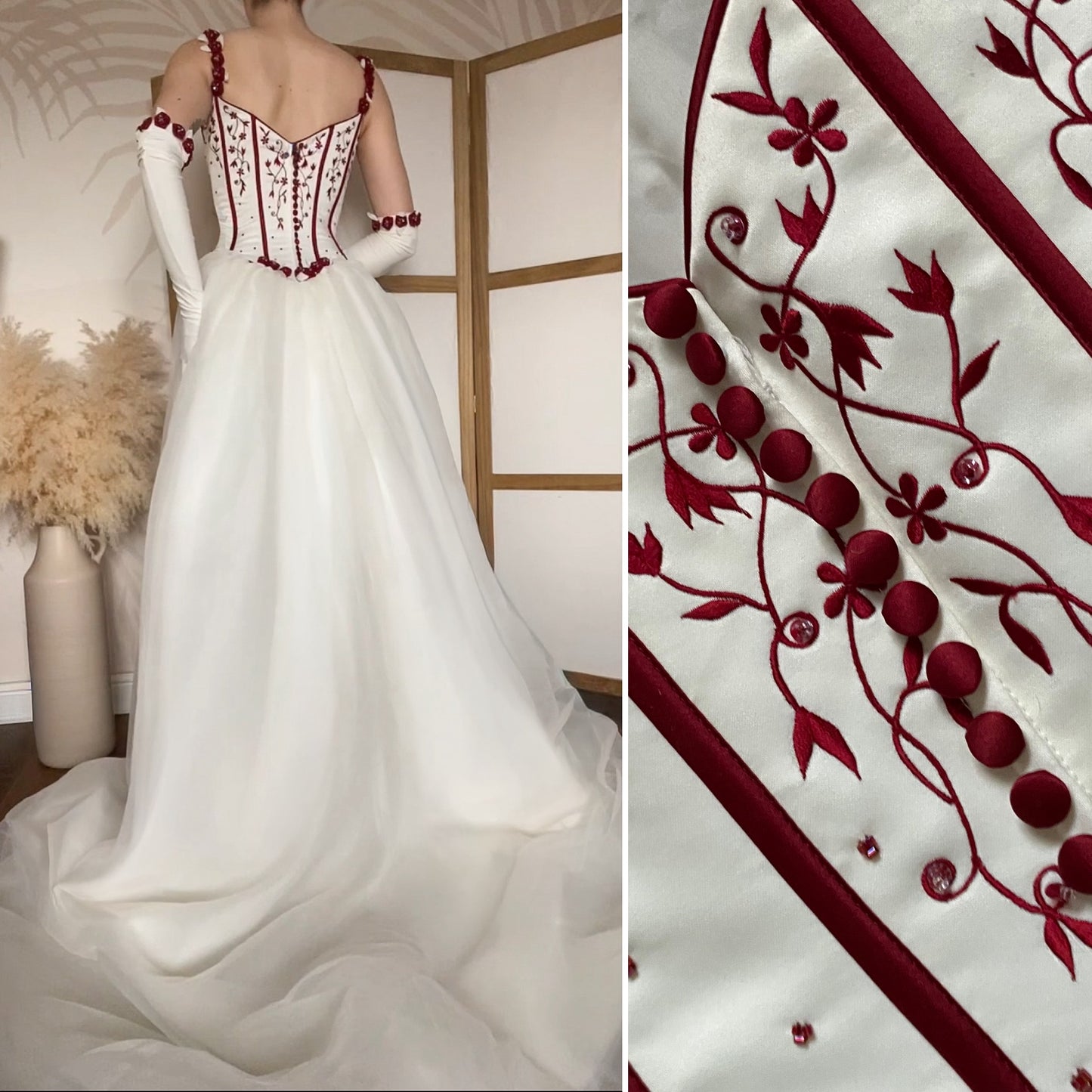 Gorgeous white & red wedding dress & gloves uk 10