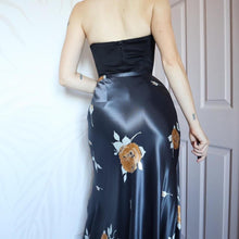 Load image into Gallery viewer, Silky grey floral satin maxi skirt UK 10
