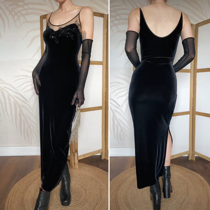Debut black velvet stretch evening dress uk 14