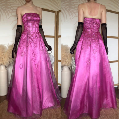 Pink strapless beaded a-line prom dress uk 10-12